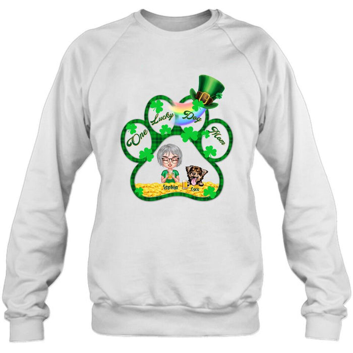 Personalized Dog Mom Shirt - Up to 4 Dogs - Gift Idea For St Patrick's Day - One Lucky Dog Mom