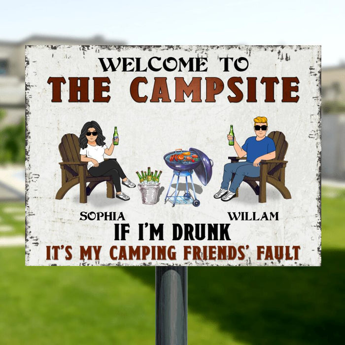 Personalized Friend Camping Metal Sign - Up to 4 People - Gift Idea For Friend/Camping Lover - Welcome To The Campsite
