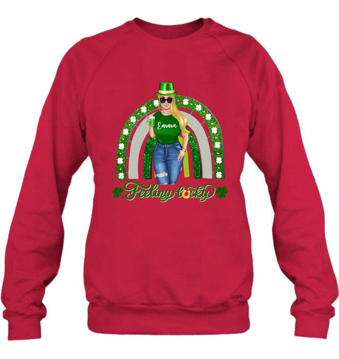Personalized Irish Girl Unisex T-shirt/Sweatshirt/Hoodie - Gift Idea For St Patrick's Day - Feeling Lucky