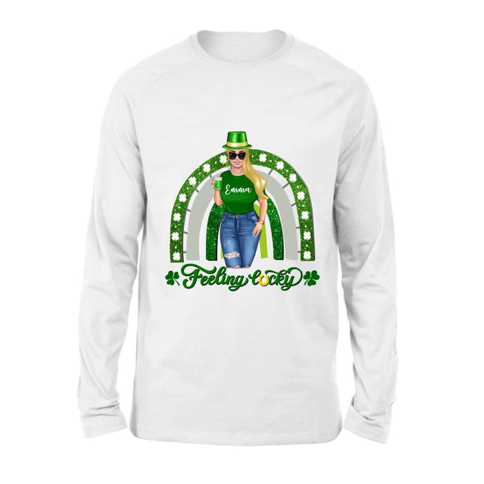 Personalized Irish Girl Unisex T-shirt/Sweatshirt/Hoodie - Gift Idea For St Patrick's Day - Feeling Lucky
