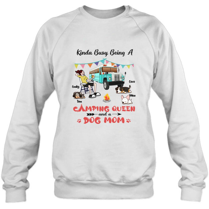 Personalized Camping Queen Shirt - Up to 3 Dogs - Gift Idea For Dog Lovers - Kinda Busy Being A Camping Queen And A Dog Mom