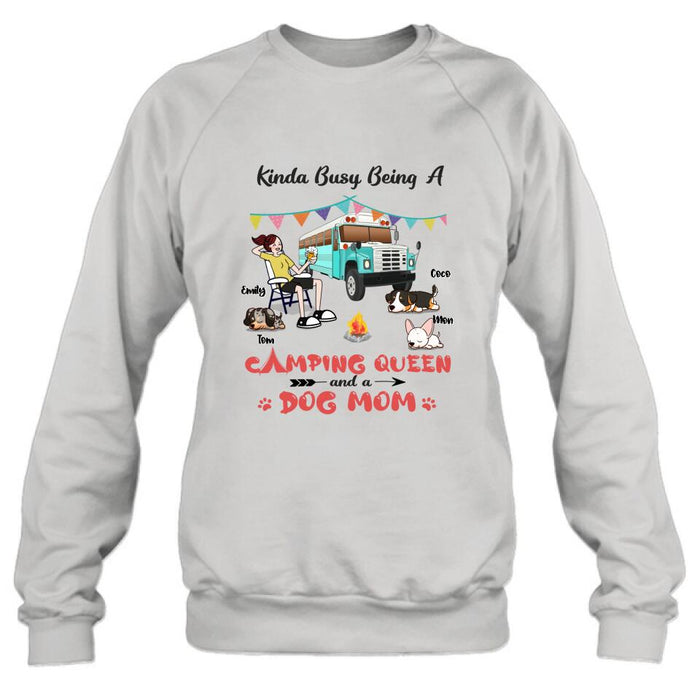 Personalized Camping Queen Shirt - Up to 3 Dogs - Gift Idea For Dog Lovers - Kinda Busy Being A Camping Queen And A Dog Mom