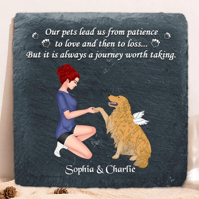 Personalized Dog Mom Square Lithograph - Memorial Gift For Dog Mom/Dog Lover - Our Pets Lead Us From Patience To Love And Then To Loss