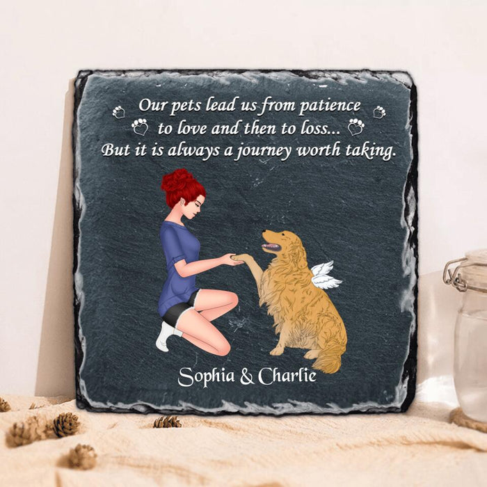 Personalized Dog Mom Square Lithograph - Memorial Gift For Dog Mom/Dog Lover - Our Pets Lead Us From Patience To Love And Then To Loss