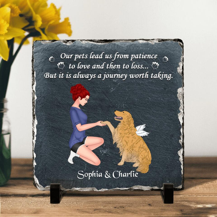 Personalized Dog Mom Square Lithograph - Memorial Gift For Dog Mom/Dog Lover - Our Pets Lead Us From Patience To Love And Then To Loss