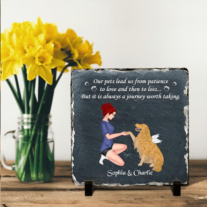 Personalized Dog Mom Square Lithograph - Memorial Gift For Dog Mom/Dog Lover - Our Pets Lead Us From Patience To Love And Then To Loss