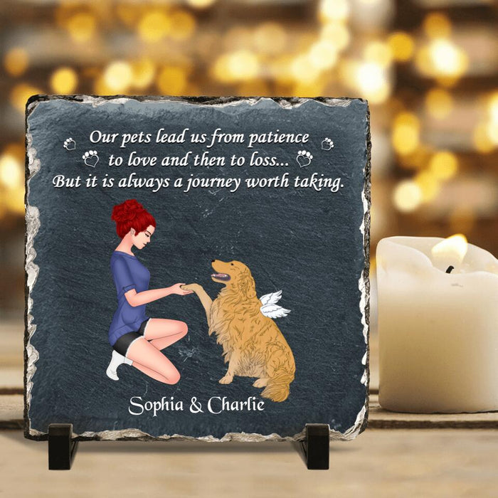 Personalized Dog Mom Square Lithograph - Memorial Gift For Dog Mom/Dog Lover - Our Pets Lead Us From Patience To Love And Then To Loss
