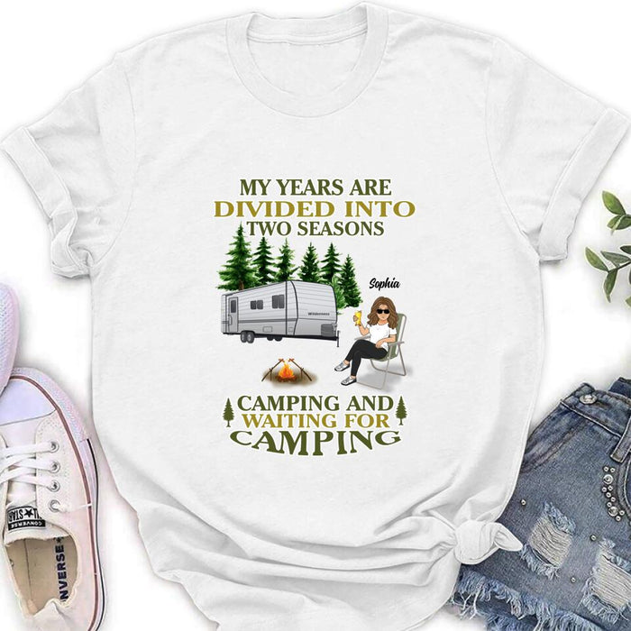 Personalized Camping Shirt/Pullover Hoodie - Man/Woman/Couple With Up to 3 Pets - Gift Idea For Camping Lover - My Years Are Divided Into Two Seasons Camping And Waiting For Camping