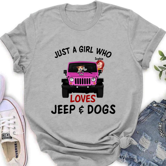 Personalized Dog Mom & Off-road T-shirt - Up to 5 Dogs - Mother's Day Best Gift For Dog Lovers - Just A Girl