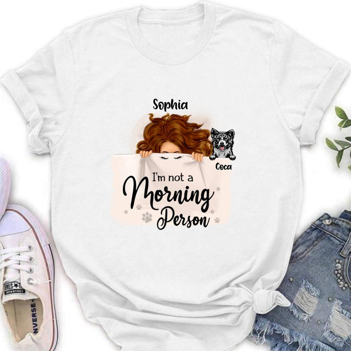 Personalized Sleeping Girl Shirt - Up to 6 Dogs - Best Gift For Dog Lovers - I Like To Stay In Bed With My Dogs