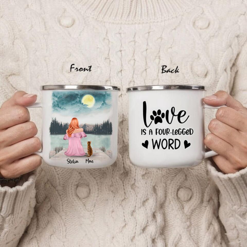 Personalized Pet Mom Enamel - Girl With Up to 4 Pets - Best Gift For Cat/Dog Lover - FD19NO