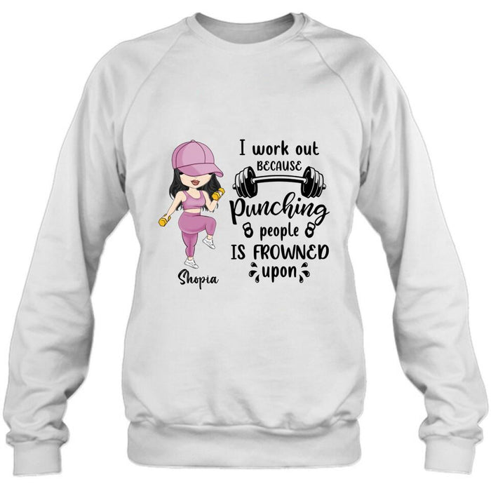 Personalized Gym Girl Chibi Shirt - Gift Idea For Gym Lovers - I Worked Out Because Punching People Is Frowned Upon