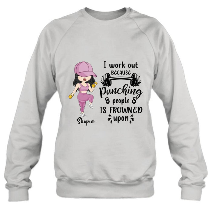 Personalized Gym Girl Chibi Shirt - Gift Idea For Gym Lovers - I Worked Out Because Punching People Is Frowned Upon