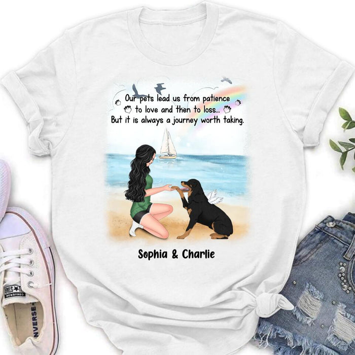 Personalized Dog Mom Shirt/Hoodie - Memorial Gift For Dog Mom/Dog Lover - Our pets lead us from patience to love and then to loss