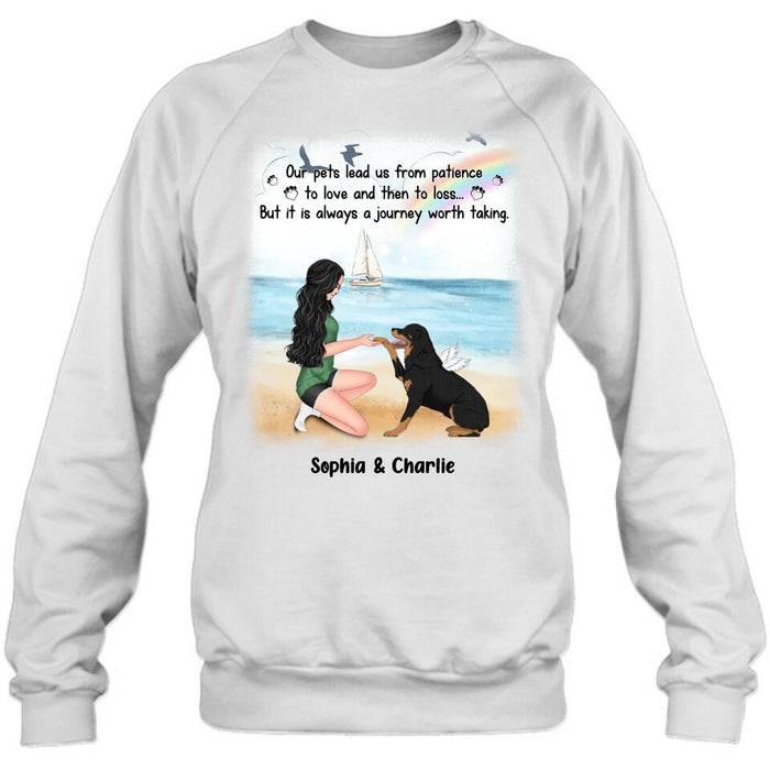 Personalized Dog Mom Shirt/Hoodie - Memorial Gift For Dog Mom/Dog Lover - Our pets lead us from patience to love and then to loss