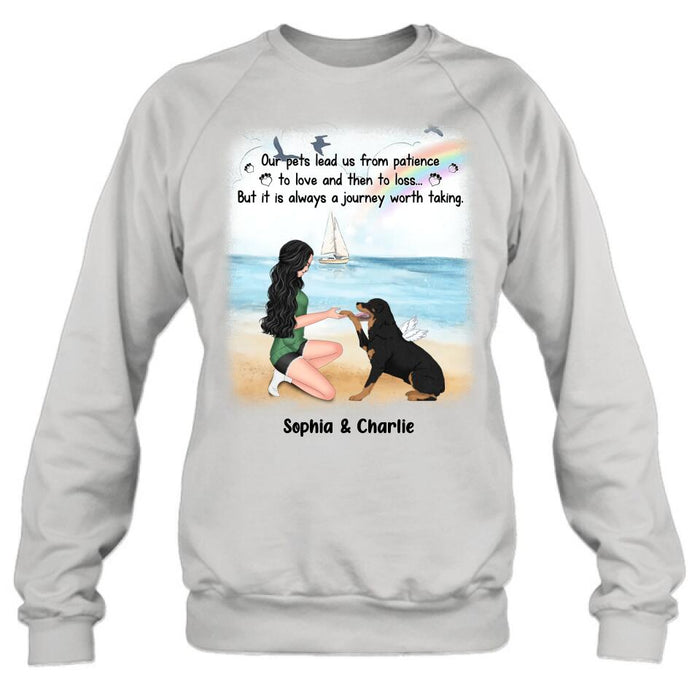 Personalized Dog Mom Shirt/Hoodie - Memorial Gift For Dog Mom/Dog Lover - Our pets lead us from patience to love and then to loss