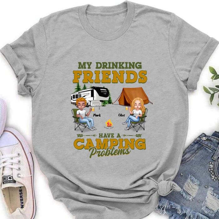Personalized Camping Friends Shirt - Up to 7 People - Gift For Camping Lovers/Friends - Let's Drink And Watch People Park Their Campers