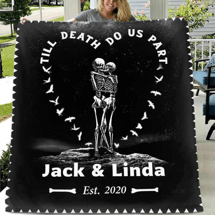 Personalized Skull Couple Fleece Blanket/Quilt/Pillow Cover - Gift Idea For Couple - Till Death Do Us Part