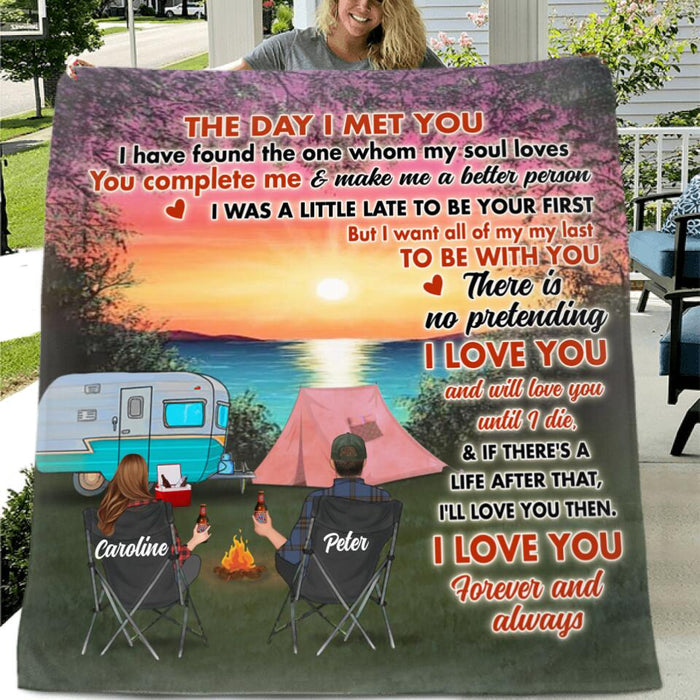 Personalized Couple Camping Fleece Blanket/Quilt/Pillow Cover - Couple With Up to 3 Pets - Gift Idea For Camping Lover - I Love You Forever And Always