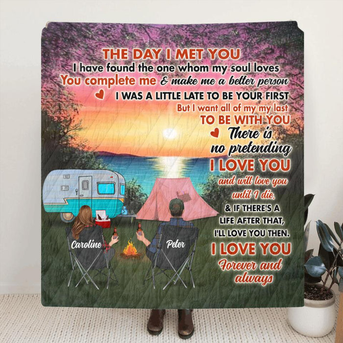 Personalized Couple Camping Fleece Blanket/Quilt/Pillow Cover - Couple With Up to 3 Pets - Gift Idea For Camping Lover - I Love You Forever And Always