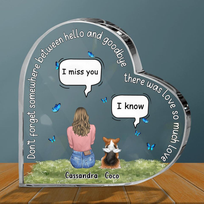 Personalized Pet Mom/Dad Acrylic Plaque - Gift Idea For Dog/Cat/Rabbit Owner with up to 4 Pets - Don't Forget Somewhere Between Hello and Goodbye