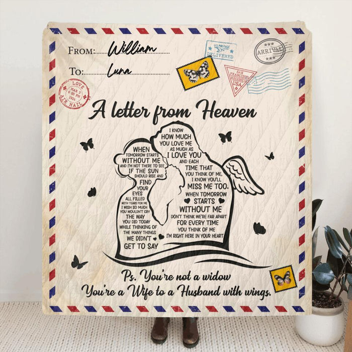 Personalized Widow Quilt/Fleece Blanket - Memorial Gift Idea For Couple - A Letter From Heaven
