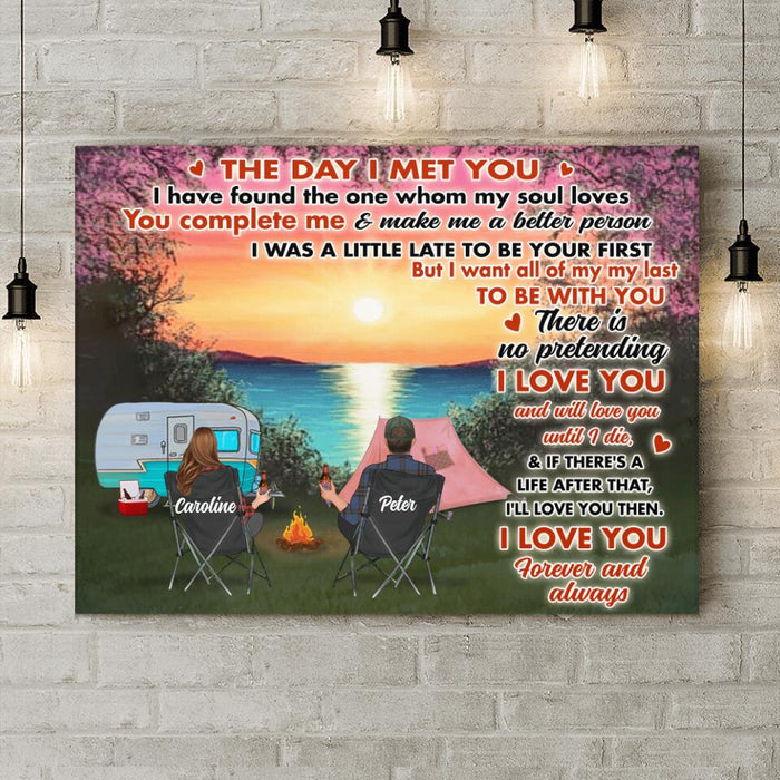 Personalized Couple Camping Canvas - Couple With Up to 3 Pets - Gift Idea For Camping Lover - I Love You Forever And Always
