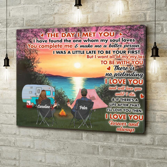 Personalized Couple Camping Canvas - Couple With Up to 3 Pets - Gift Idea For Camping Lover - I Love You Forever And Always