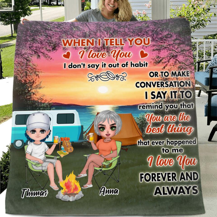 Personalized Couple Camping Fleece Blanket/Quilt/Pillow Cover - Gift Idea For Couple/Camping Lover - I Love You Forever And Always