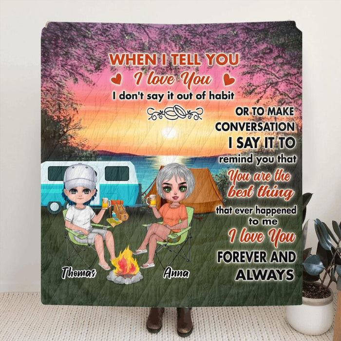 Personalized Couple Camping Fleece Blanket/Quilt/Pillow Cover - Gift Idea For Couple/Camping Lover - I Love You Forever And Always