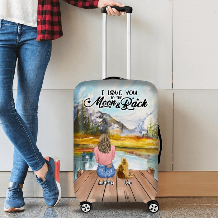 Personalized Pet Mom/Pet Dad Suitcase Luggage Cover - Gift Idea For Pet Lover With Up To 7 Pets - I Love You To The Moon & Back