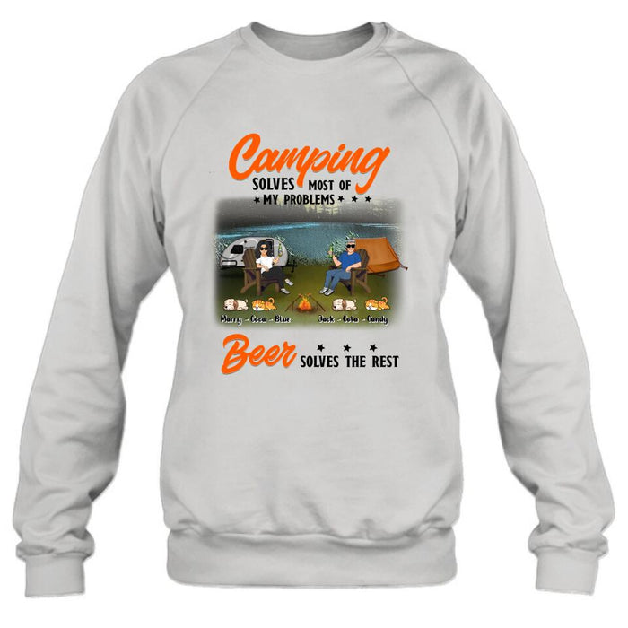 Personalized Camping Unisex T-shirt/Hoodie/Sweatshirt/Long Sleeve - Gift Idea For Couple/ Camping Lovers - Camping Solves Most Of My Problems Beer Solves The Rest