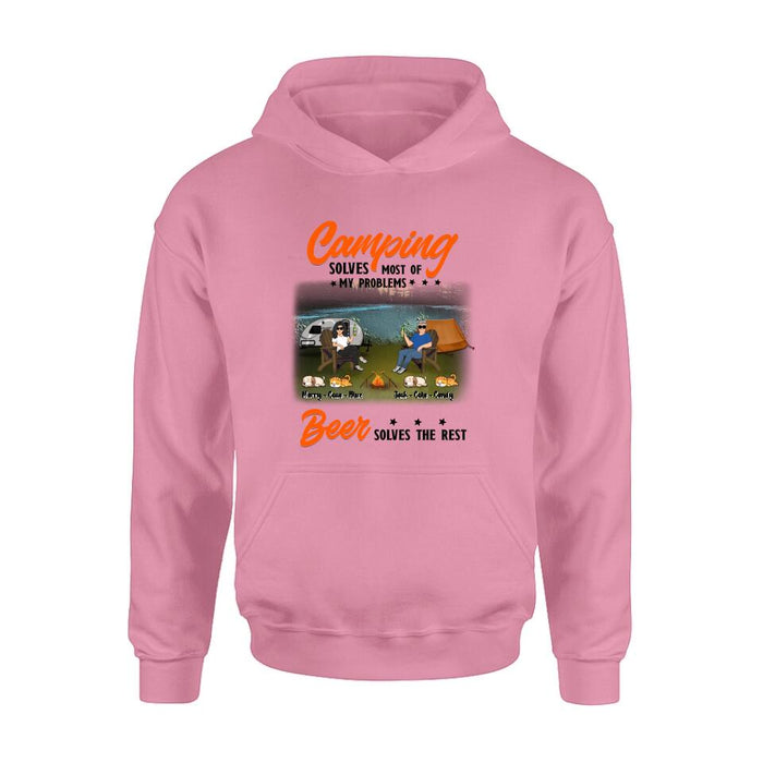 Personalized Camping Unisex T-shirt/Hoodie/Sweatshirt/Long Sleeve - Gift Idea For Couple/ Camping Lovers - Camping Solves Most Of My Problems Beer Solves The Rest
