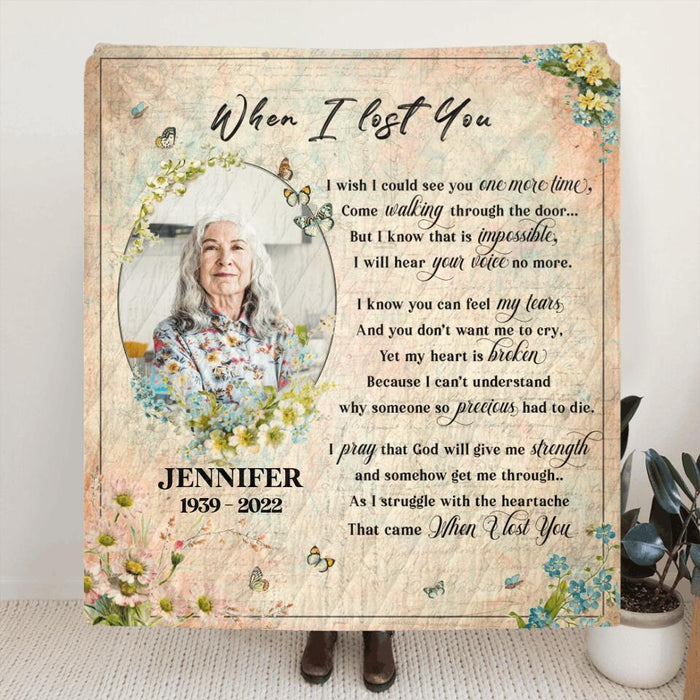 Customized Photo Memorial Fleece Throw Blanket/Quilt - Sympathy Gifts for Loss of Mom/Dad - When I Lost You