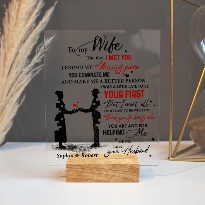 Personalized Couple Acrylic Plaque - Gift for 
Couple, Husband and Wife, Gift to Wife from Husband - To my wife my missing piece