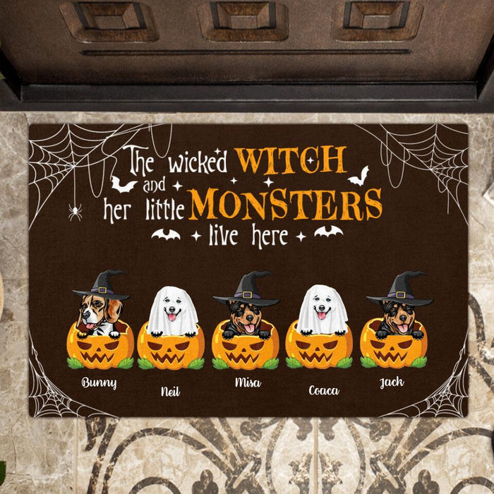 Personalized Halloween Dogs Doormat - Up to 5 Dogs - The Wicked Witch And Her Little Monsters  Live Here Halloween