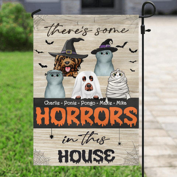 Personalized Halloween Flag Sign - Gift Idea For Halloween/Pet Lover with up to 5 Pets - There's Some Horrors In This House