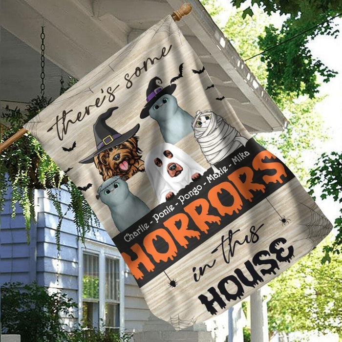 Personalized Halloween Flag Sign - Gift Idea For Halloween/Pet Lover with up to 5 Pets - There's Some Horrors In This House