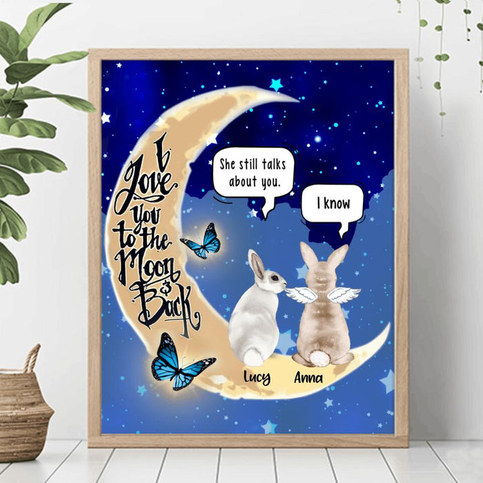 Personalized Rabbit Moon Memorial Poster - Up to 5 Rabbits - Memorial Gift Idea - I Love You To The Moon & Back