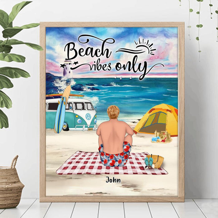Personalized Camping Beach Poster - Up to 4 People - Best Gift For Camping Lover/Couple - The Beach Is Our Happy Place