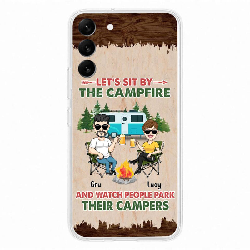 Custom Personalized Couple With Dogs Camping Phone Case - Couple With Up to 4 Dogs - Gift For Couple/ Camping/ Dog Lover - Let's Sit By The Campfire - Case For iPhone And Samsung