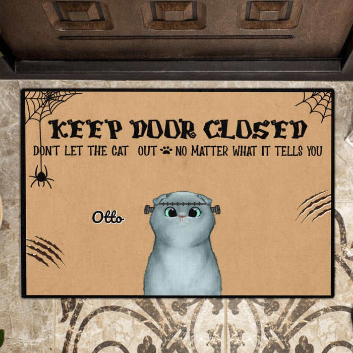 Personalized Halloween Cats Doormat - Up to 5 Cats - Halloween Gift Idea For Cat Lovers - Keep Door Closed Don't Let The Cat Out