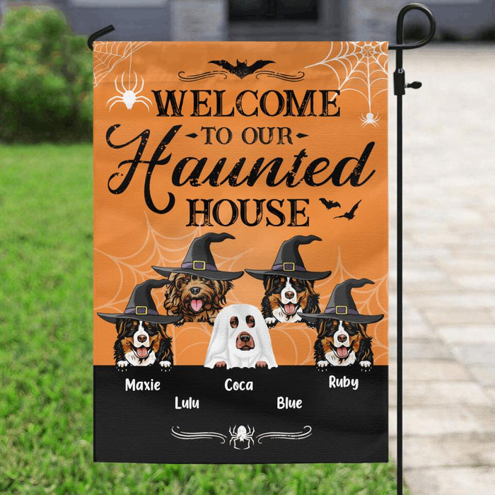 Personalized Dog Flag Sign - Gift Idea For Halloween/Dog Lover with up to 5 Dogs - Welcome To Our Haunted House