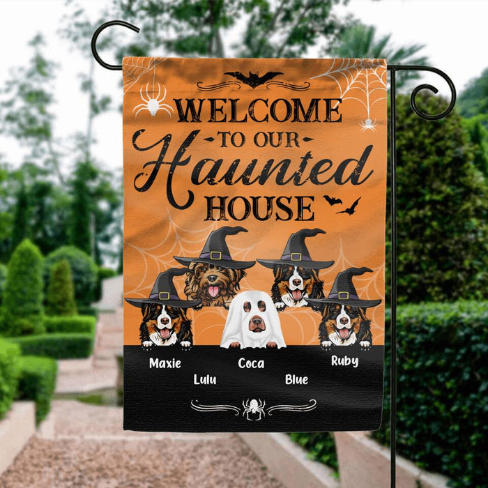 Personalized Dog Flag Sign - Gift Idea For Halloween/Dog Lover with up to 5 Dogs - Welcome To Our Haunted House