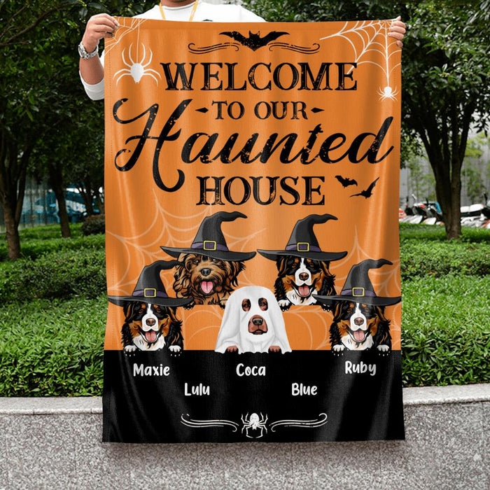 Personalized Dog Flag Sign - Gift Idea For Halloween/Dog Lover with up to 5 Dogs - Welcome To Our Haunted House