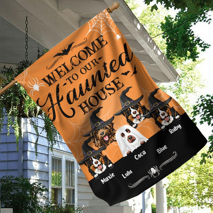 Personalized Dog Flag Sign - Gift Idea For Halloween/Dog Lover with up to 5 Dogs - Welcome To Our Haunted House