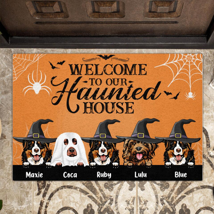 Personalized Dog Doormat - Gift Idea For Halloween/Dog Lover with up to 5 Dogs - Welcome To Our Haunted House