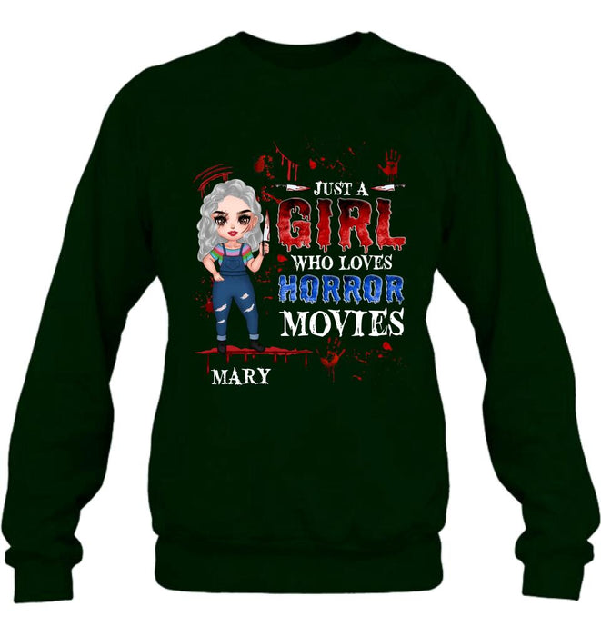 Personalized Halloween Shirt/Hoodie - Gift Idea For Halloween - Just A Girl Who Loves Horror Movies