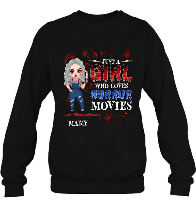 Personalized Halloween Shirt/Hoodie - Gift Idea For Halloween - Just A Girl Who Loves Horror Movies