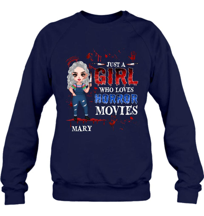 Personalized Halloween Shirt/Hoodie - Gift Idea For Halloween - Just A Girl Who Loves Horror Movies